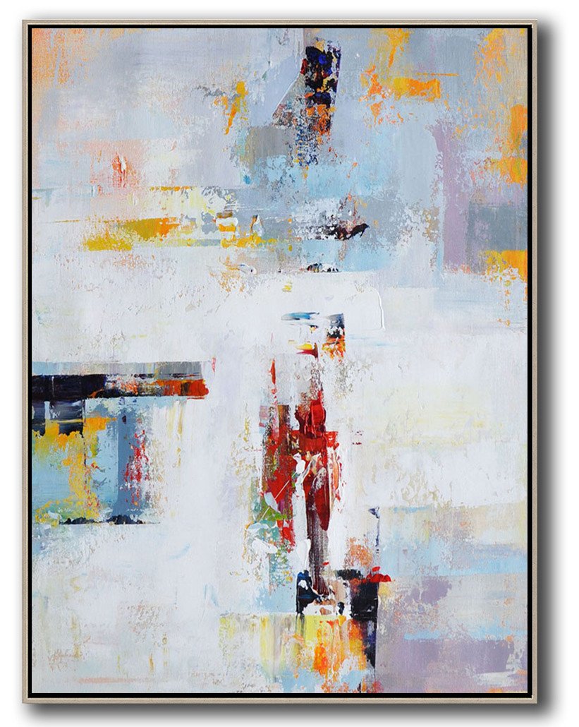 Extra Large Acrylic Painting On Canvas,Vertical Palette Knife Contemporary Art,Acrylic Painting Canvas Art,White,Grey,Red,Yellow.etc - Click Image to Close